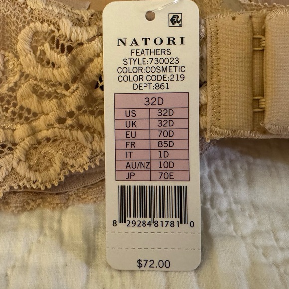 NWT 32D Natori Lace Trim Beige Bra “Feathers” style - Picture 4 of 10